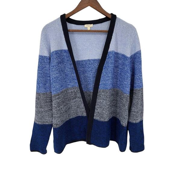 Talbots Blue Color Block Open Front Chunky Knit Cardigan Sweater Women's Size M - Picture 6 of 6